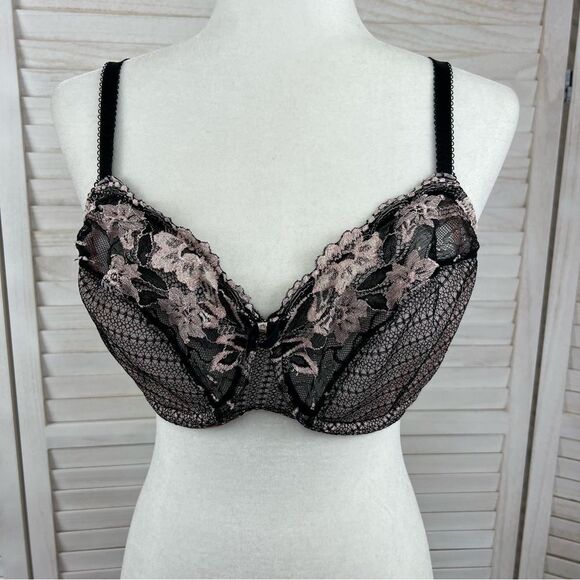 Soma Lunaire Pink Black Lace Underwire Bra 36DD - Picture 1 of 8
